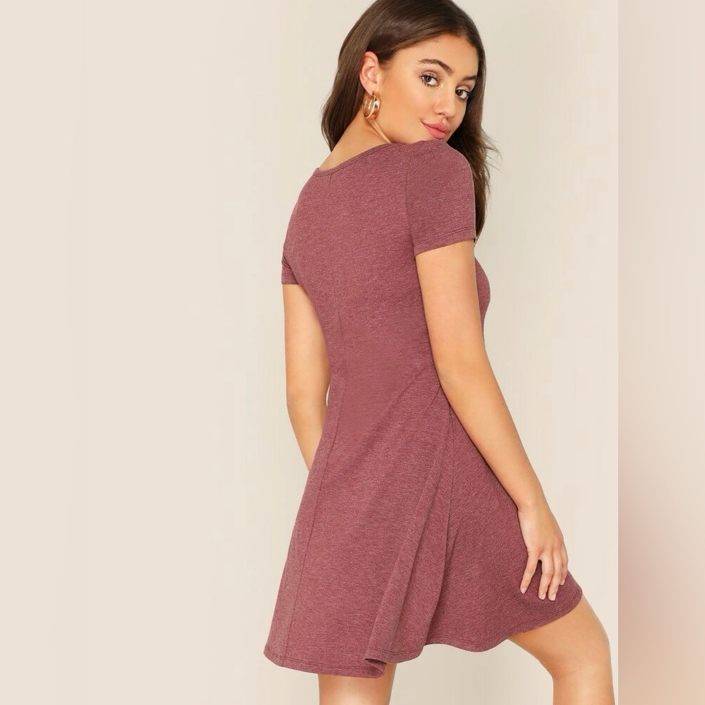Dusty Rose Mauve Pink T Shirt Swing Summer Dress Sz Small Fit Flare Skater - Picture 4 of 4